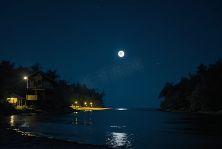 夜空下的圆月摄影图片0