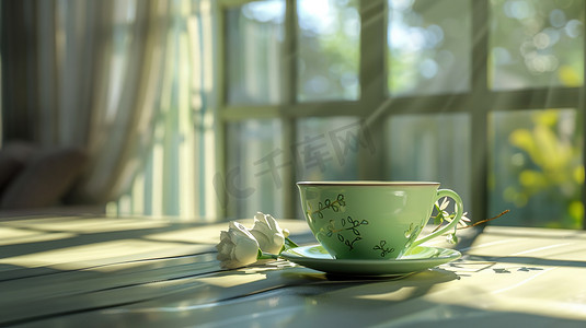 风景摄影照片_清新室内桌上咖啡杯的摄影10高清摄影图