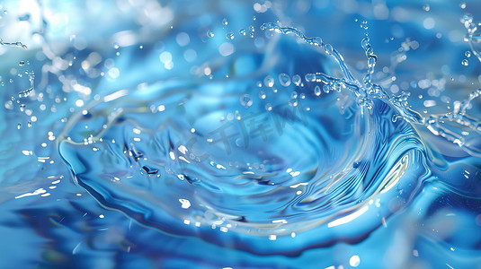 浅蓝色水花摄影照片_蓝色漩涡的水花水滴图片