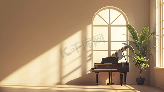室内装饰钢琴立体描绘摄影照片图片