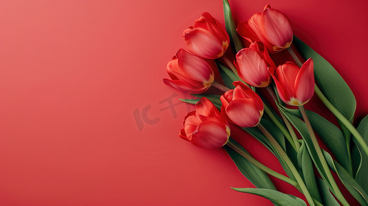 唯美女神节摄影照片_女神节红色场景郁金香花朵花束的摄影11照片