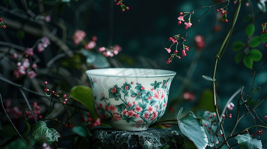 中式青花瓷茶碗的摄影3高清图片