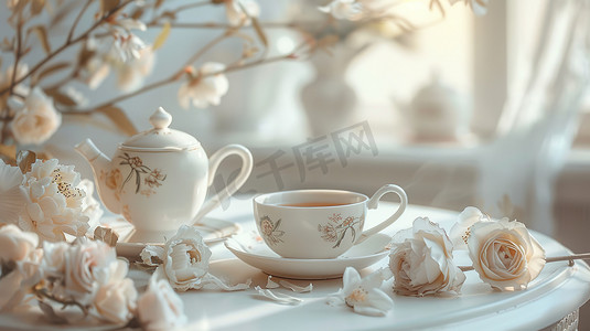 精致白色陶瓷茶壶套的摄影8摄影图