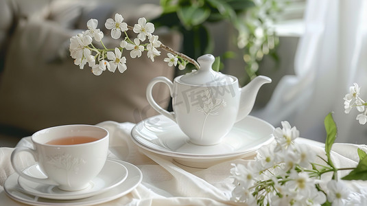 精致白色陶瓷茶壶套的摄影11照片