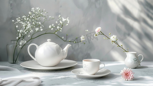 精致白色陶瓷茶壶套的摄影13高清图片