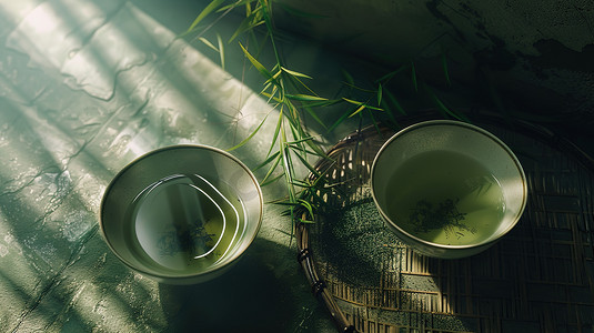 中式文艺春茶茶碗的摄影2照片