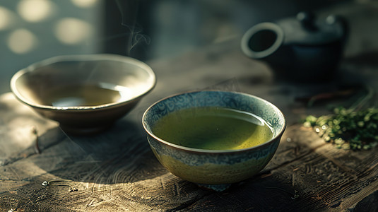 春天简约绿色摄影照片_中式文艺春茶茶碗的摄影3高清摄影图