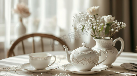 精致白色陶瓷茶壶套的摄影9摄影照片