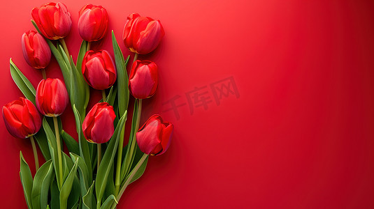 唯美女神节摄影照片_女神节红色场景郁金香花朵花束的摄影3照片