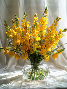 窗台图片摄影照片_春天窗台上黄色的鲜花图片