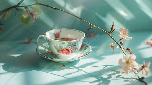 青花瓷茶杯摄影照片_中式青花瓷茶碗的摄影32摄影图