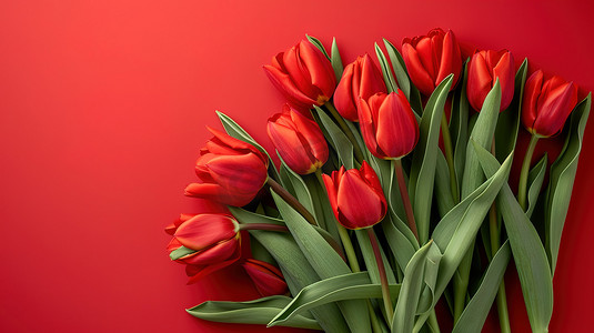 女神节红色场景郁金香花朵花束的摄影5图片