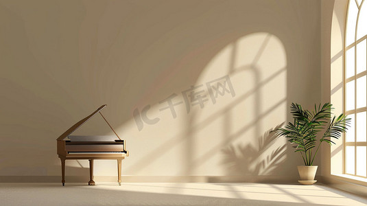 立体货柜摄影照片_室内装饰钢琴立体描绘摄影照片ai