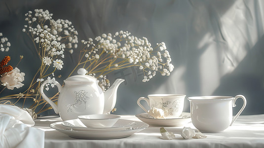 精致白色陶瓷茶壶套的摄影6高清摄影图