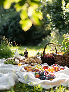 田园式户外野餐美食水果图片