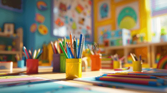 彩色卡通立体儿童教室文具的背景1