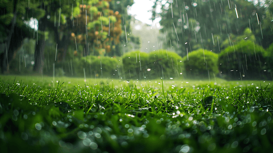阴天摄影照片_下雨天的草坪摄影1