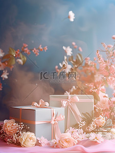 鲜花图片背景图片_粉红色的礼盒鲜花图片