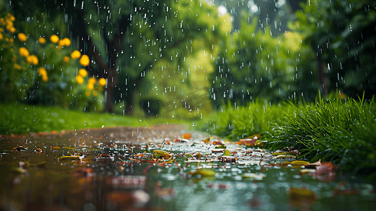 下雨天的草坪摄影18