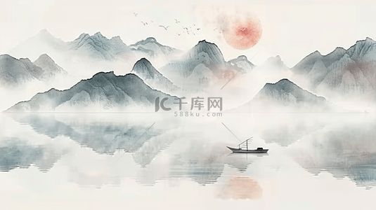 江南山水背景图片_国风清明节水墨清明节山水背景