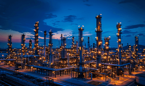 上塘镇摄影照片_石油和天然气精炼厂，照明效果
