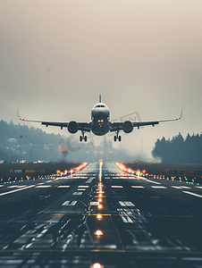 自救之旅摄影照片_在机场的飞机起飞