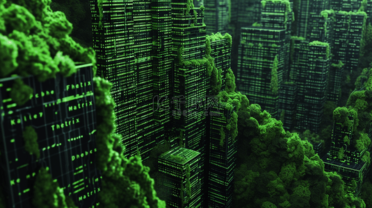 光效几何线条背景图片_绿色城市建筑线条光效背景33