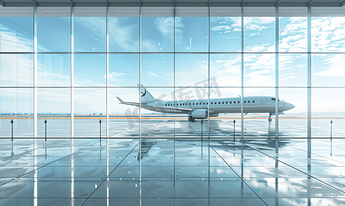 天空摄影照片_玻璃幕墙和飞机