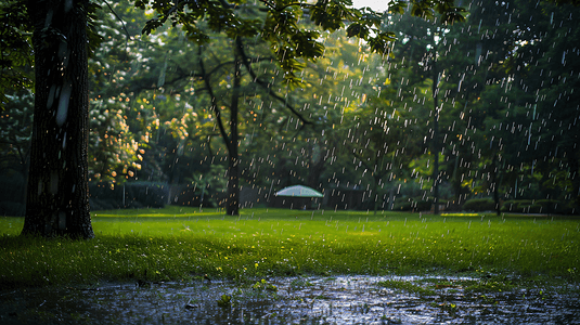 下雨天的草坪摄影6