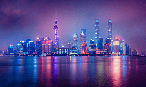 k线图背景摄影照片_上海外滩的一个美丽的黄昏