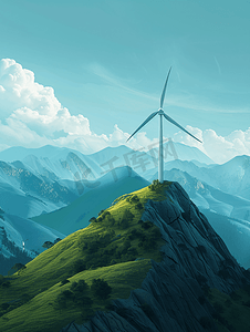 山顶风车风力发电清洁能源