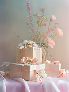 粉红色的礼盒鲜花背景图片
