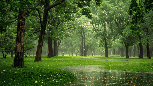 草地雨水摄影照片_下雨天的公园摄影8