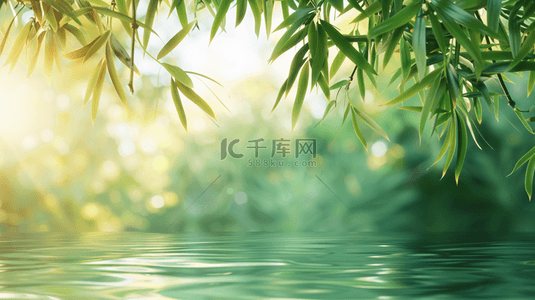 春光背景背景图片_蓝色清新水面波光粼粼树叶的背景9