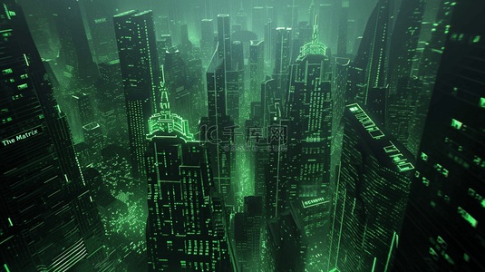 绿色城市建筑线条光效背景-