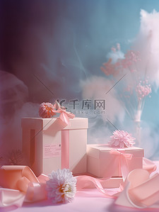 鲜花素材背景图片_粉红色的礼盒鲜花背景素材