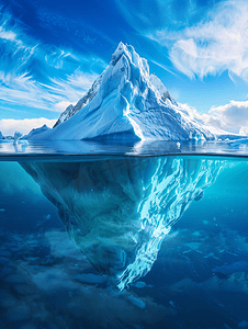 海面天空摄影照片_在海面下的冰山