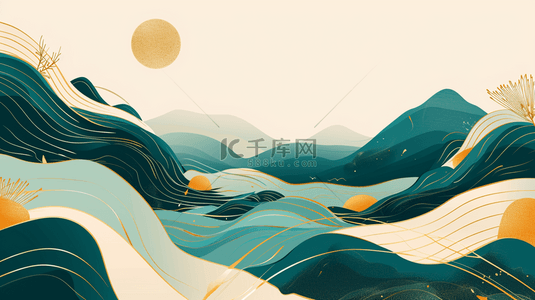 黄绿色金边太阳山水的风景壁画的背景21