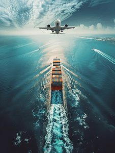 全球链条摄影照片_物流和运输的国际集装箱船舶和货物运输机