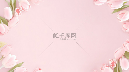 粉红色花朵边框背景图片_粉红色郁金香花框架背景图片