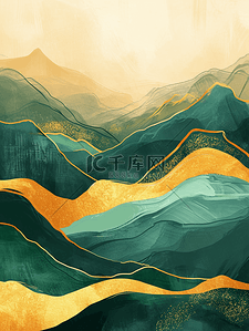 黄绿色金边太阳山水的风景壁画的背景11