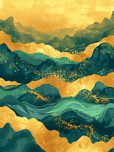 黄绿色金边太阳山水的风景壁画的背景7