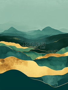 黄绿色金边太阳山水的风景壁画的背景25
