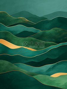 山水风景壁画背景图片_黄绿色金边太阳山水的风景壁画的背景17