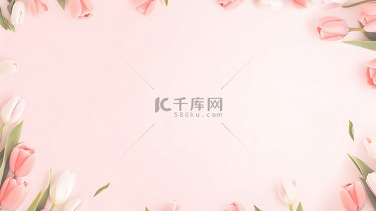 粉红色郁金香花框架背景素材