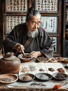 本草纲目图片摄影照片_老中医观察中药