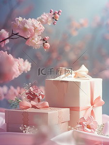 粉红色的礼盒鲜花背景