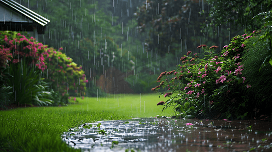 下雨天的草坪摄影8