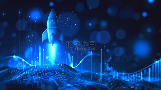 蓝色星光下科技宇宙飞船发射的背景14