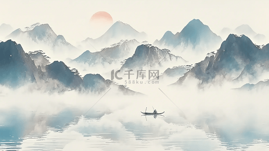 江南山水背景图片_国风清明节水墨清明节山水背景1